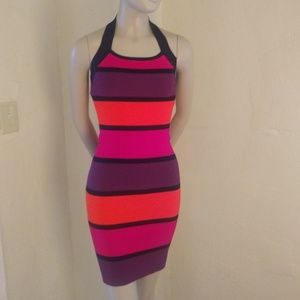 Express; Color-blocked, halter bodycon dress; XS